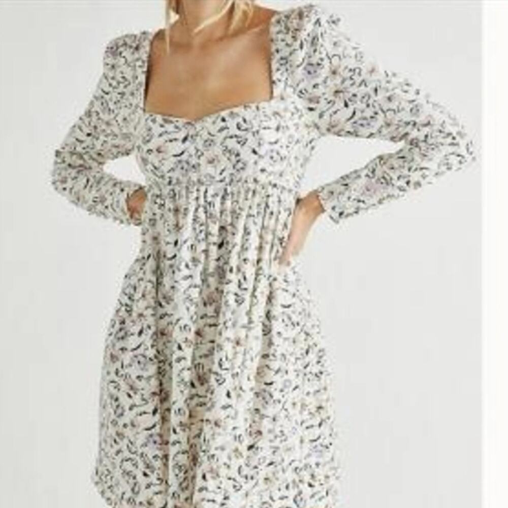 Free People Bessie Babydoll Corduroy Floral Dress XL Puff Sleeve Cottage Soft